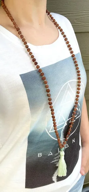 Natural Rudraksha 8mm 108 Mala Beads, Spiritual, Meditation Beads, Reiki, Japa Mala, Buddhist Prayer Beads, Yoga Bracelet, healing beads LKMALA-RRGU-2436