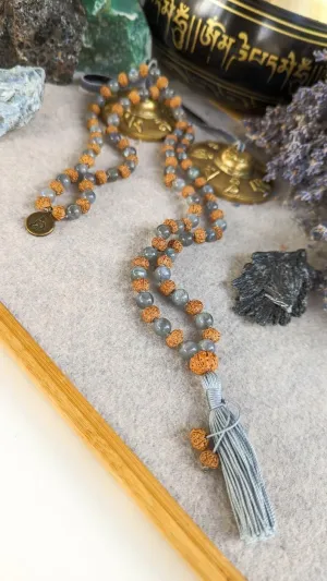 Natural RUDRAKSHA and LABRADORITE 8mm 108 Mala Beads, Spiritual, Meditation Beads, Reiki, Japa Mala, Buddhist Prayer Beads, Yoga Bracelet, healing beads LKMALA-RRGU-107