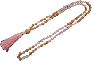 Natural Rudraksha with Rose quartz 8mm 108 Mala Beads, Spiritual, Meditation Beads, Reiki, Japa Mala, Buddhist Prayer Beads, Yoga Bracelet, healing beads LKMALA-RRGU-3166