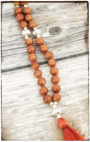Natural Sandalwood Sun Stone 8mm 108 Mala Beads, Spiritual, Meditation Beads, Reiki, Japa Mala, Buddhist Prayer Beads, Yoga Bracelet, healing beads LKMALA-RRGU-3531