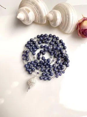 Natural sapphire and iolite 5mm,6mm 108 Mala Beads, Spiritual, Meditation Beads, Reiki, Japa Mala, Buddhist Prayer Beads, Yoga Bracelet, healing beads LKMALA-RRGU-3440