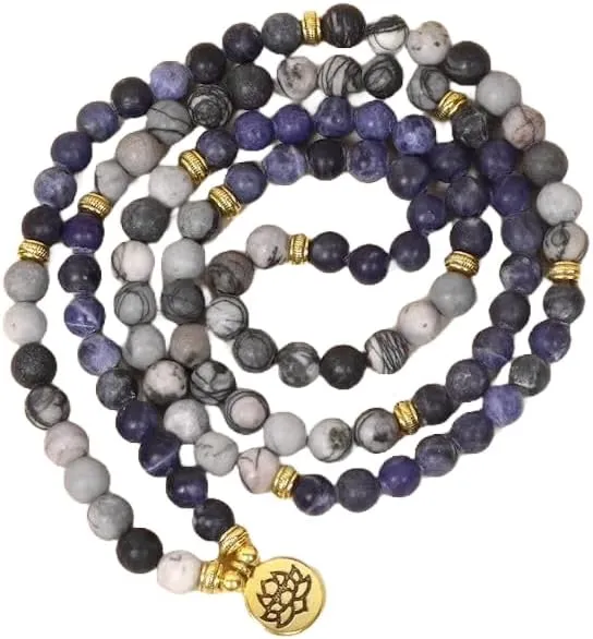 Natural Sodalite 8mm 108 Mala Beads, Spiritual, Meditation Beads, Reiki, Japa Mala, Buddhist Prayer Beads, Yoga Bracelet, healing beads LKMALA-RRGU-2833