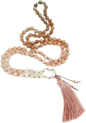 Natural Sunstone and Moonstone 8mm 108 Mala Beads, Spiritual, Meditation Beads, Reiki, Japa Mala, Buddhist Prayer Beads, Yoga Bracelet, healing beads LKMALA-RRGU-2056