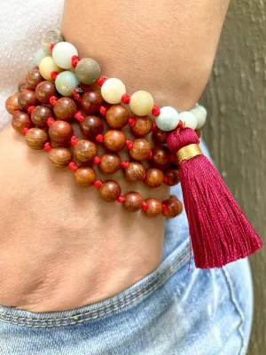 Natural wood beads and Amazonite 8mm 108 Mala Beads, Spiritual, Meditation Beads, Reiki, Japa Mala, Buddhist Prayer Beads, Yoga Bracelet, healing beads LKMALA-RRGU-2450