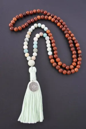Natural wood beads, genuine Amazonite 8mm 108 Mala Beads, Spiritual, Meditation Beads, Reiki, Japa Mala, Buddhist Prayer Beads, Yoga Bracelet, healing beads LKMALA-RRGU-2419