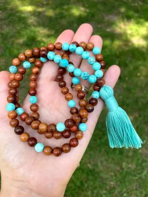 Natural wood beads, Turquoise 8mm 108 Mala Beads, Spiritual, Meditation Beads, Reiki, Japa Mala, Buddhist Prayer Beads, Yoga Bracelet, healing beads LKMALA-RRGU-1183