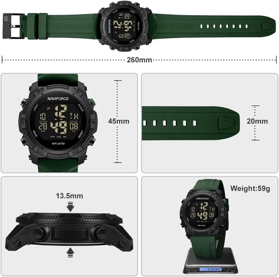 NAVIFORCE Men Sports Waterproof Digital Watches with Stopwatch Alarm Rubber Strap Wristwatch for Women