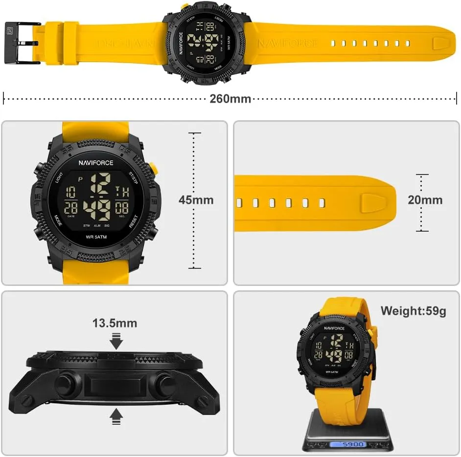 NAVIFORCE Men Sports Waterproof Digital Watches with Stopwatch Alarm Rubber Strap Wristwatch for Women