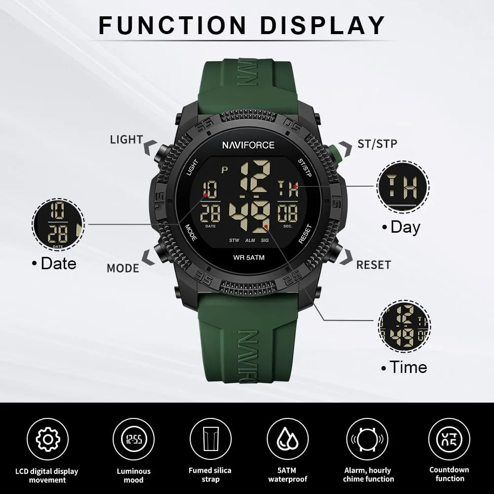 NAVIFORCE Men Sports Waterproof Digital Watches with Stopwatch Alarm Rubber Strap Wristwatch for Women