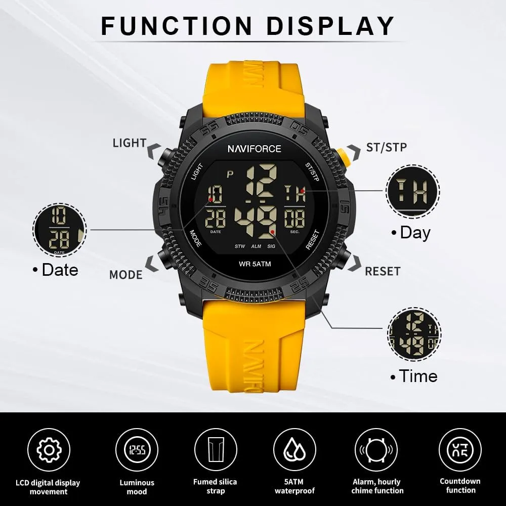 NAVIFORCE Men Sports Waterproof Digital Watches with Stopwatch Alarm Rubber Strap Wristwatch for Women