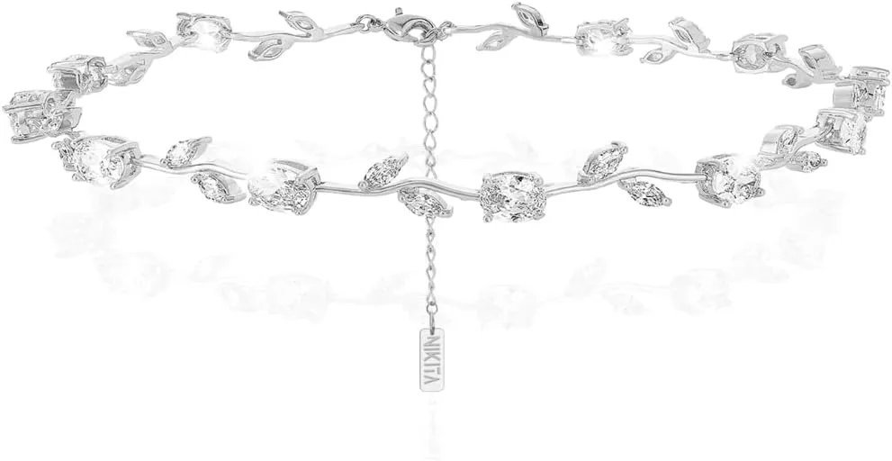 Nikita By Niki 18K Leaf Choker Necklace  Elegant Bridal Choker for Weddings, Formal Choker Necklace for Women, Dainty Wedding Jewelry Gift