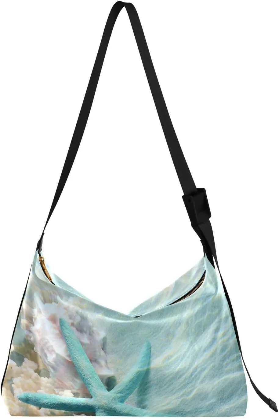 Ocean Beach Starfish Hobo Crossbody Bags for Women Leather Large Shoulder Bag Cross Body Summer Seashell Blue Trendy Womens Tote Bags Handbag for Work Shopping