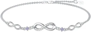 OCJ Christmas Gifts Infintiy Bracelet for Women 925 Sterling Silver Infintiy Birthstone Charm Link Adjustbale Bracelets Jewelry Gifts for Women Wife Her Mom Birthday Gifts Ideas