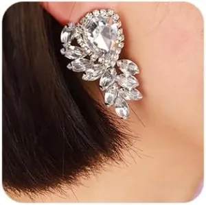 Octwine Fashion Glitter Crystal Earrings Rhinestones Earrings Silver Earrings Shiny Bar Party Prom Bridal Wedding Earrings for Women