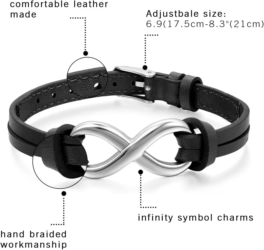 OIDEA Mens Womens Couples Stainless Steel Infinity Symbol Leather Bracelet,Fit for 6-8.1Inch Bracelet