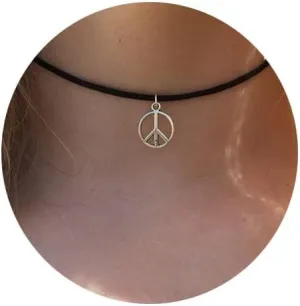 Olbye Peace Necklace Choker Leather Silver Choker Necklace for Women Boho Jewelry Necklace Silver (Geometric)