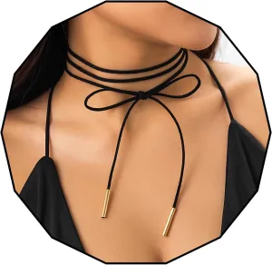 Olbye Thin Suede Choker Necklace Black Cord Necklace Suede Ribbon Choker Jewelry for Women