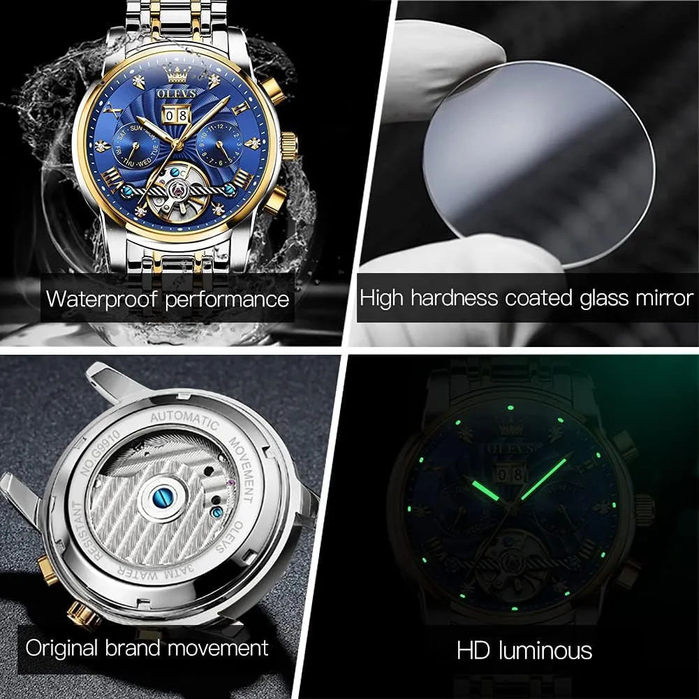 OLEVS Couple Pair Watches Set Automatic Mechanical Self Winding Dress Matching Watch for His and Hers Gifts