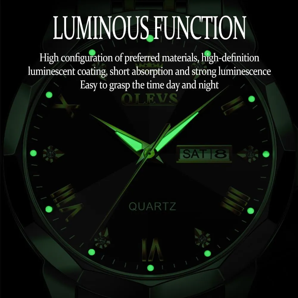 OLEVS Mens Watches Large Face Watch for Men Casual Stainless Steel Diamond Analog Quartz Waterproof Date Dress Men's Wrist Watch