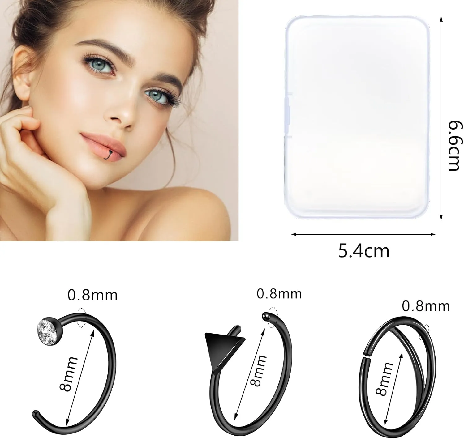 ONESING 9-40 Pcs Nose Rings - Hoops, Studs & L Shape - Hypoallergenic Stainless Steel Nose Piercings for Women & Men
