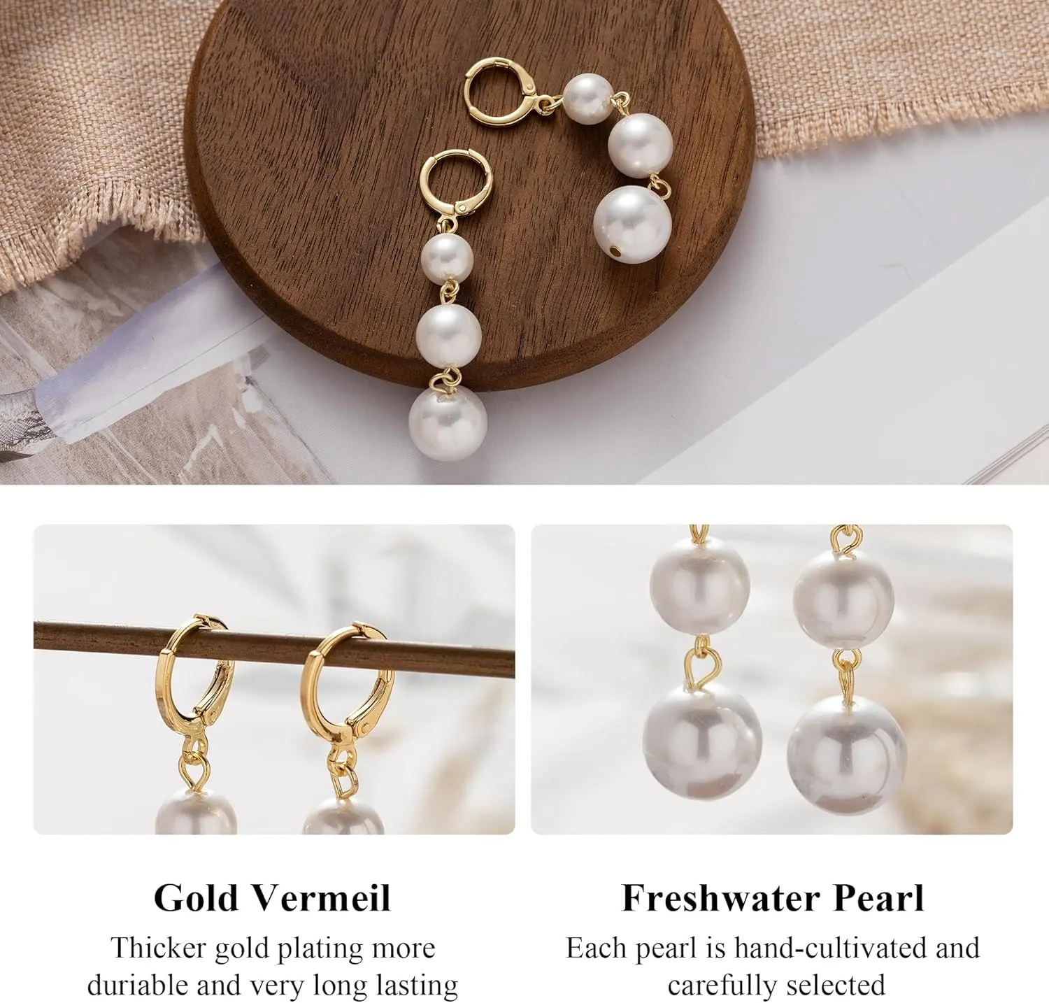 OOOPEL Pearl Earrings for Women Freshwater Pearl Dangle Earrings Sterling Silver Elegant Pearl Stud 14K Gold Plated Handpicked Freshwater Cultured Pearl Earrings Wedding Gifts for Women