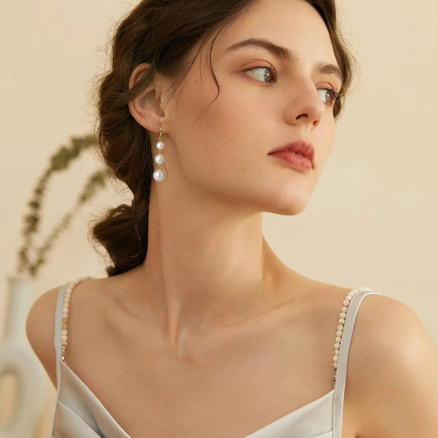 OOOPEL Pearl Earrings for Women Freshwater Pearl Dangle Earrings Sterling Silver Elegant Pearl Stud 14K Gold Plated Handpicked Freshwater Cultured Pearl Earrings Wedding Gifts for Women