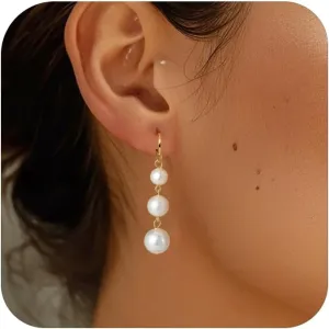 OOOPEL Pearl Earrings for Women Freshwater Pearl Dangle Earrings Sterling Silver Elegant Pearl Stud 14K Gold Plated Handpicked Freshwater Cultured Pearl Earrings Wedding Gifts for Women