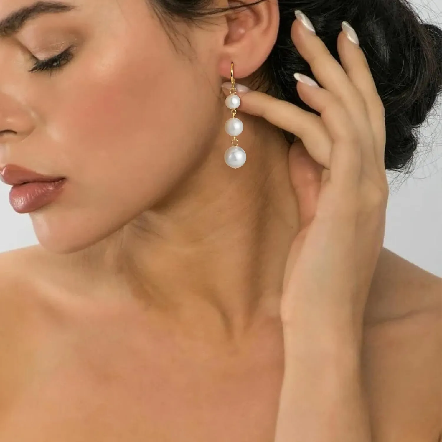 OOOPEL Pearl Earrings for Women Freshwater Pearl Dangle Earrings Sterling Silver Elegant Pearl Stud 14K Gold Plated Handpicked Freshwater Cultured Pearl Earrings Wedding Gifts for Women