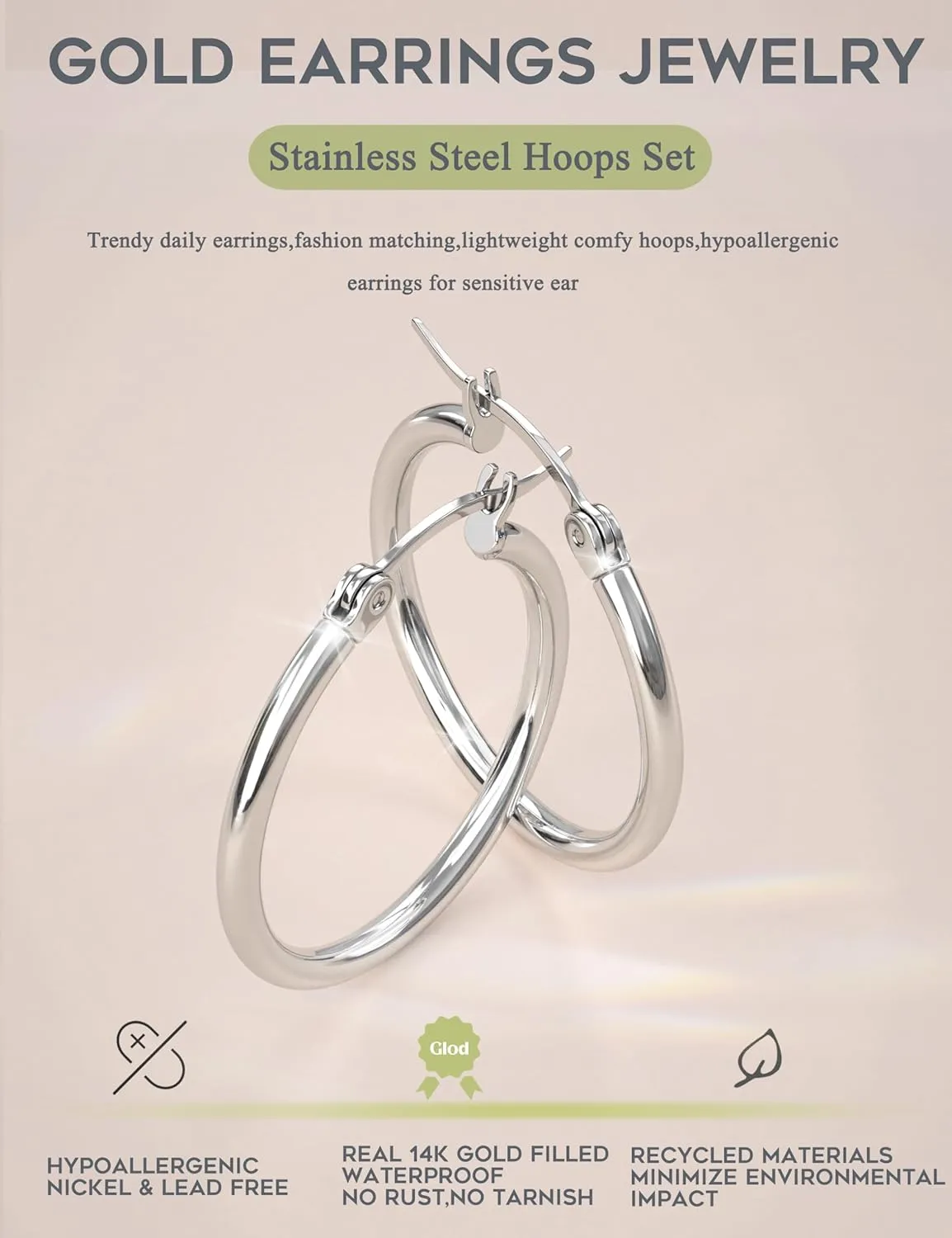 ORAZIO 4 Pairs Stainless Steel Hoop Earrings Set Cute Huggie Earrings for Women,10MM-20MM