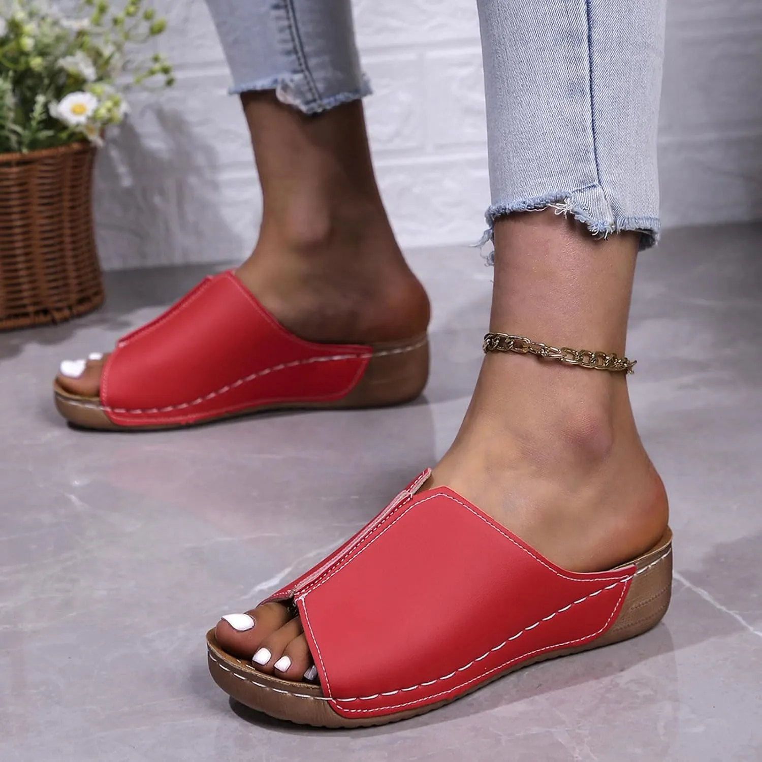 Orthopedic Sandals 2024 New Summer Dressy Leather Orthopedic Wedge Sandals Comfortable Platform Arch Support Slip Sandals