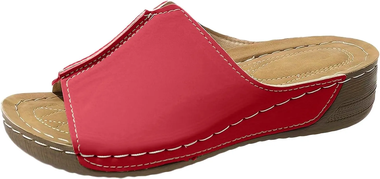 Orthopedic Sandals 2024 New Summer Dressy Leather Orthopedic Wedge Sandals Comfortable Platform Arch Support Slip Sandals