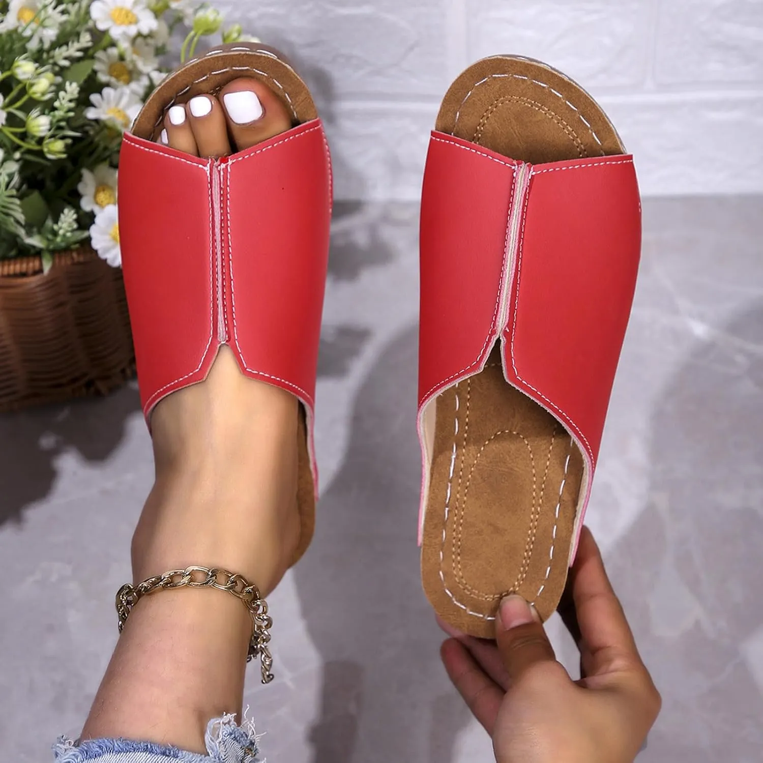 Orthopedic Sandals 2024 New Summer Dressy Leather Orthopedic Wedge Sandals Comfortable Platform Arch Support Slip Sandals