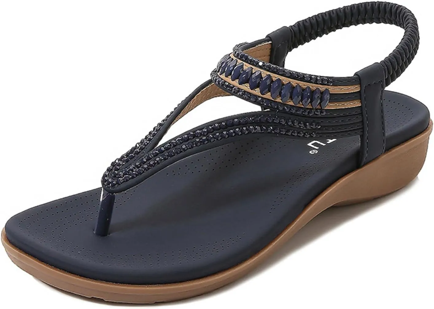 Orthopedic Sandals for Women Arch Support Sandals Women's Fashion Rhinestone Beaded Bohemian Sandal Ankle Strap Slip On Flip Flops Beach Comfortable Platform Shoes