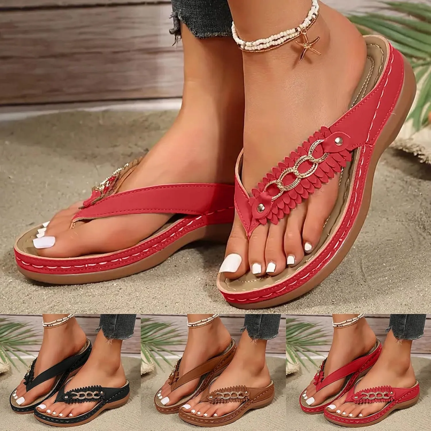 Orthopedic Sandals for Women Arch Support Walking Sandals Comfortable Flat Sandals Summer Wedge Sandals Flip Flops