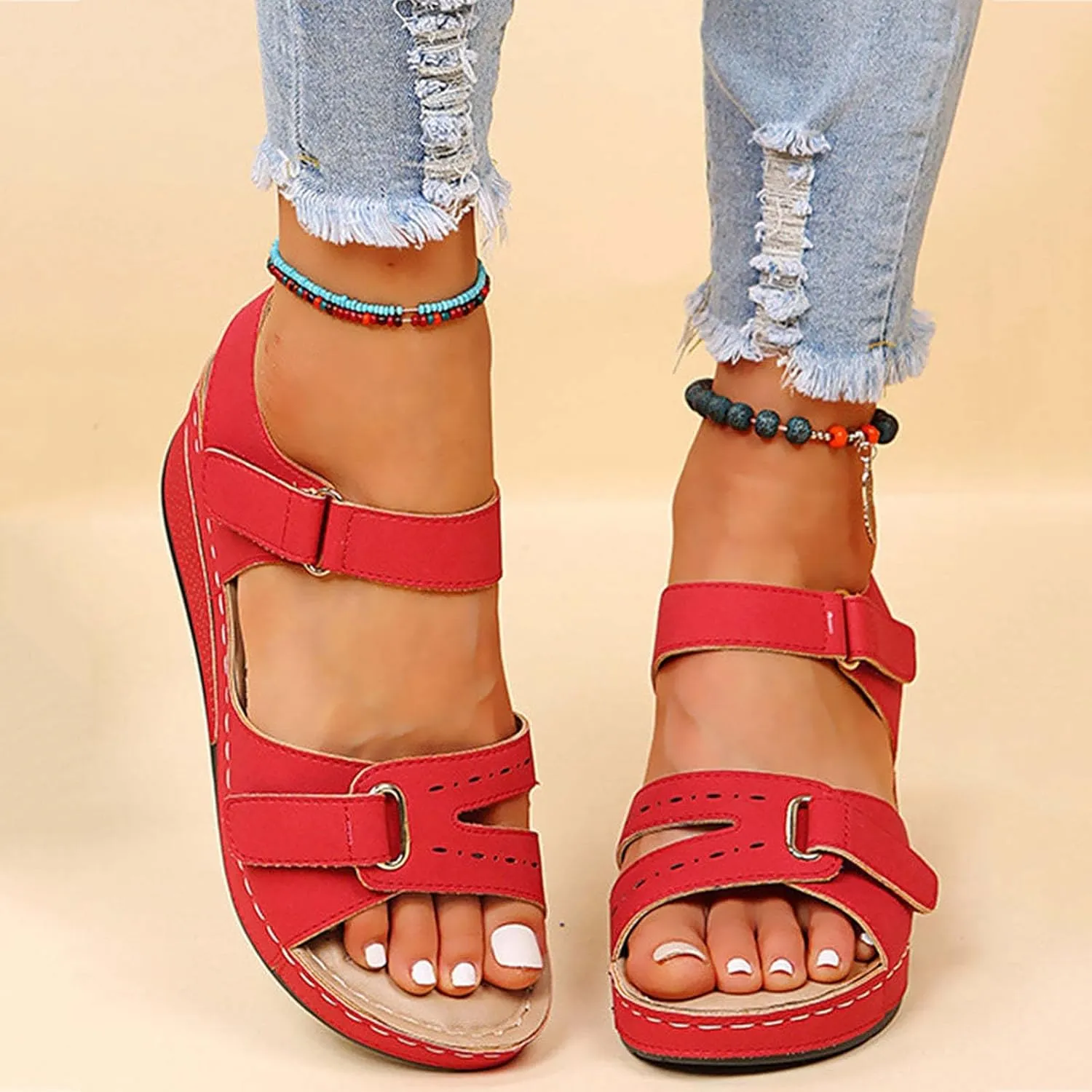 Orthopedic Sandals for Women Arch Support Walking Sandals Dressy Summer Wedge Sandals 2025 Flip Flops Casual Boho Slip on Shoes Comfortable Outdoor Shoes Open Toe Beach Vacation