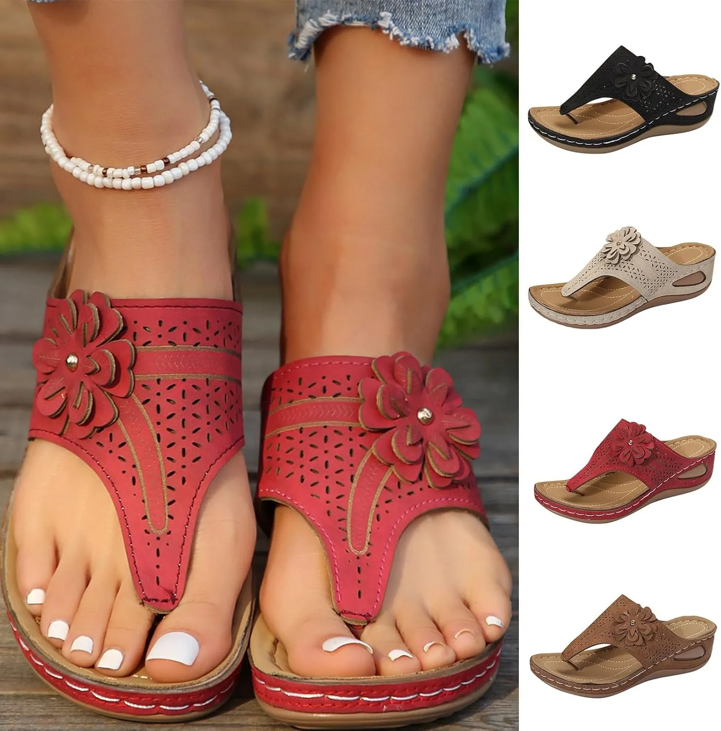 Orthopedic Sandals for Women Arch Support Walking Sandals Dressy Summer Wedge Sandals Flip Flops Casual Boho Slip on Shoes Comfortable Outdoor Shoes