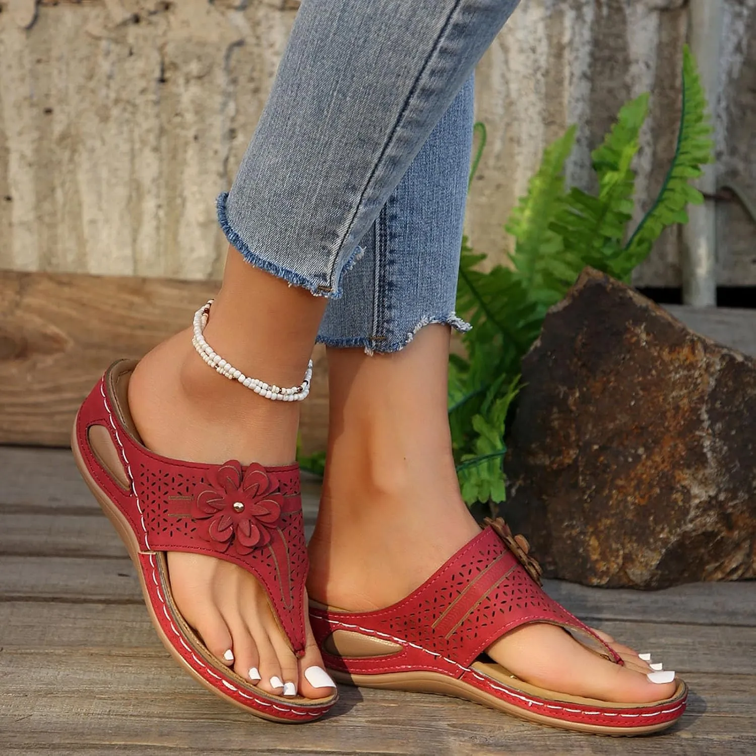 Orthopedic Sandals for Women Arch Support Walking Sandals Dressy Summer Wedge Sandals Flip Flops Casual Boho Slip on Shoes Comfortable Outdoor Shoes