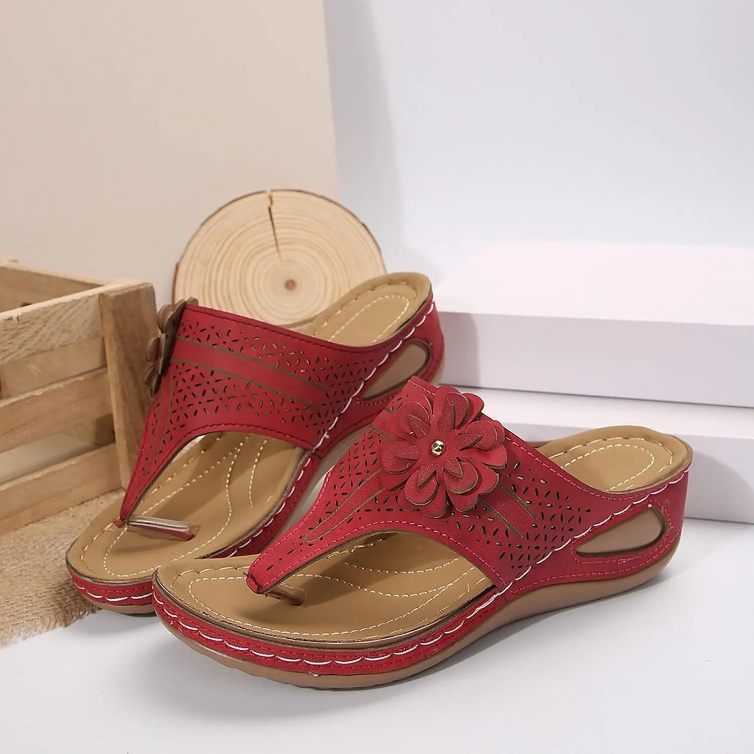 Orthopedic Sandals for Women Arch Support Walking Sandals Dressy Summer Wedge Sandals Flip Flops Casual Boho Slip on Shoes Comfortable Outdoor Shoes