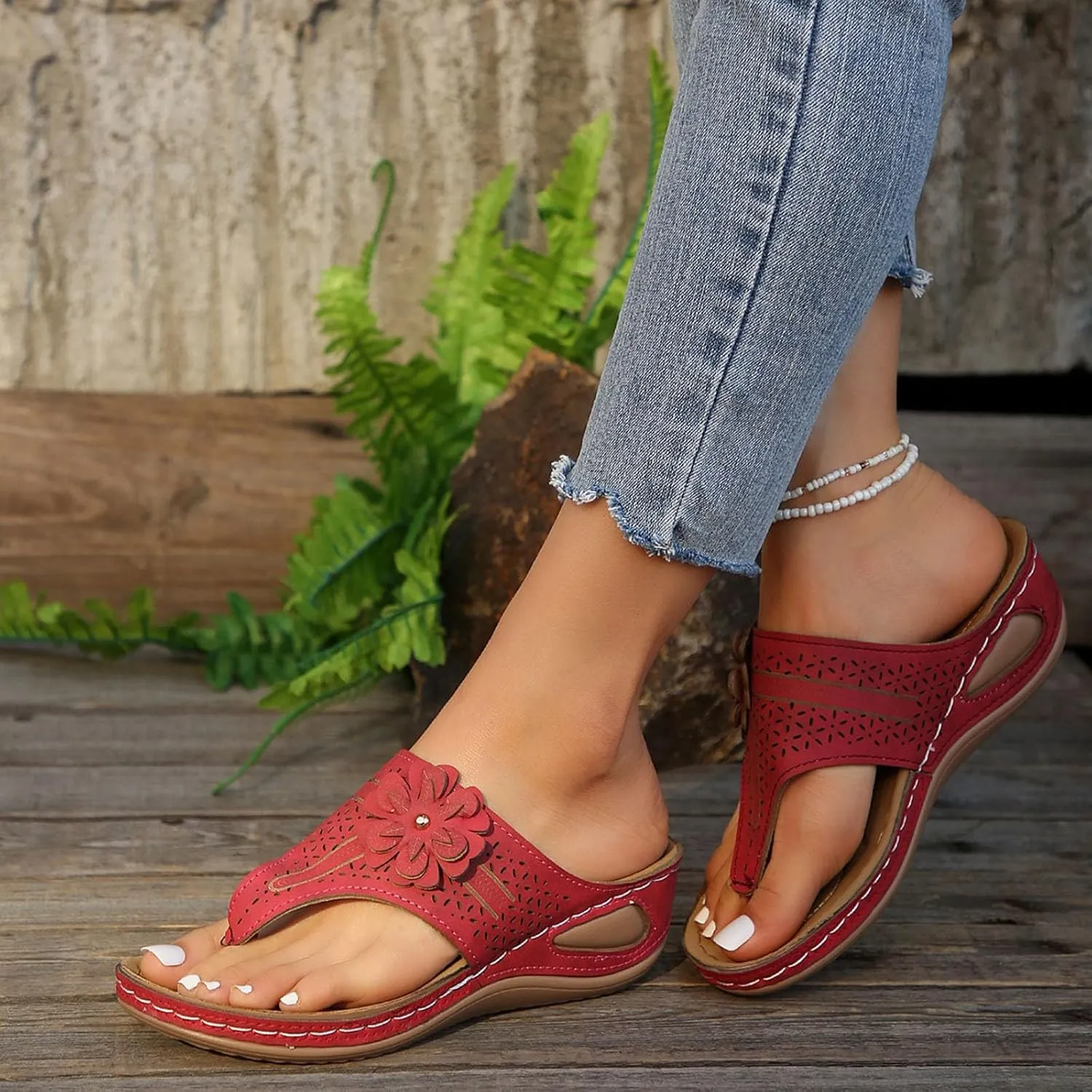 Orthopedic Sandals for Women Arch Support Walking Sandals Dressy Summer Wedge Sandals Flip Flops Casual Boho Slip on Shoes Comfortable Outdoor Shoes