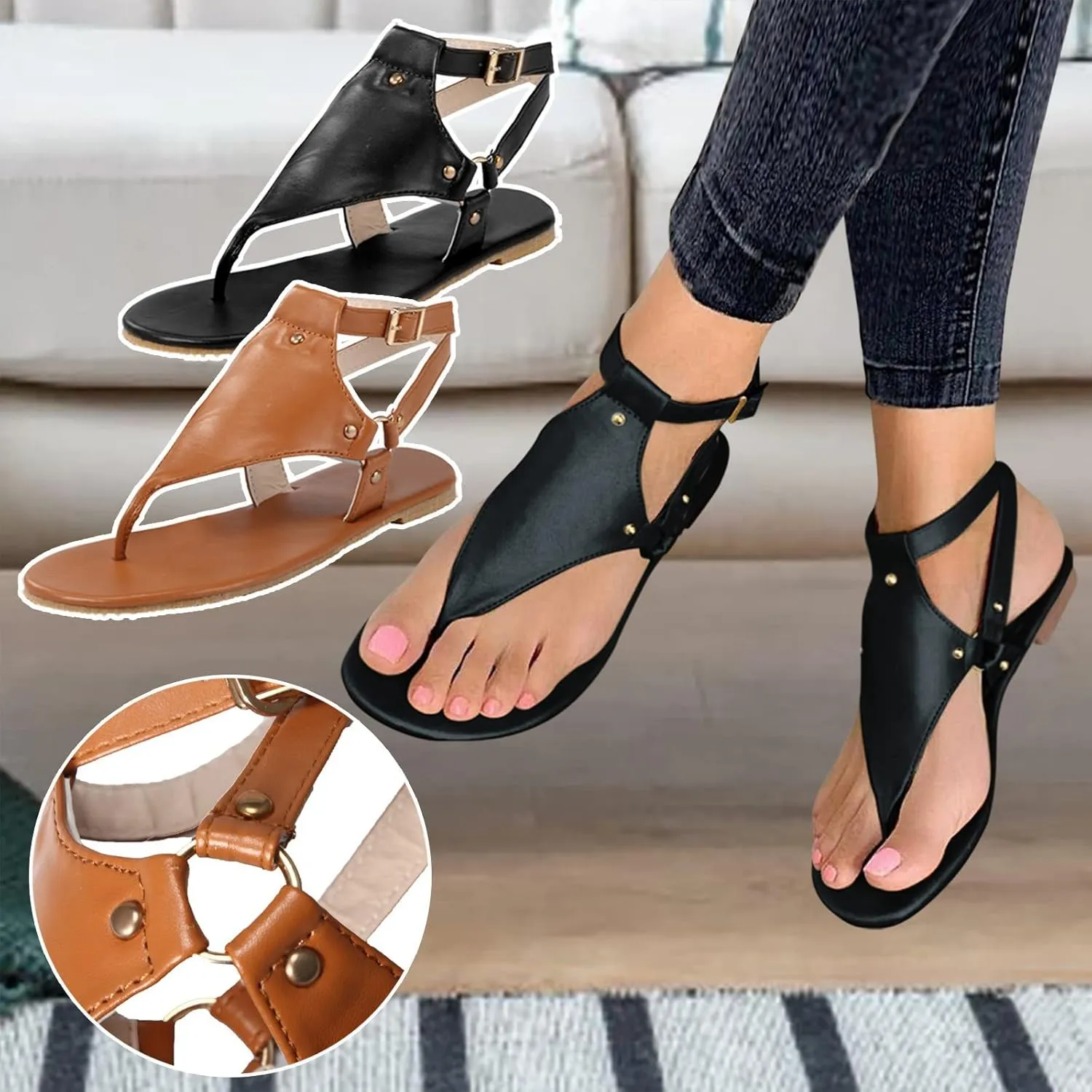 Orthopedic Sandals for Women, Women's Orthopedic Arch Support Sandals Casual Flat Sandals Comfortable Thong T-Strap Orthotic