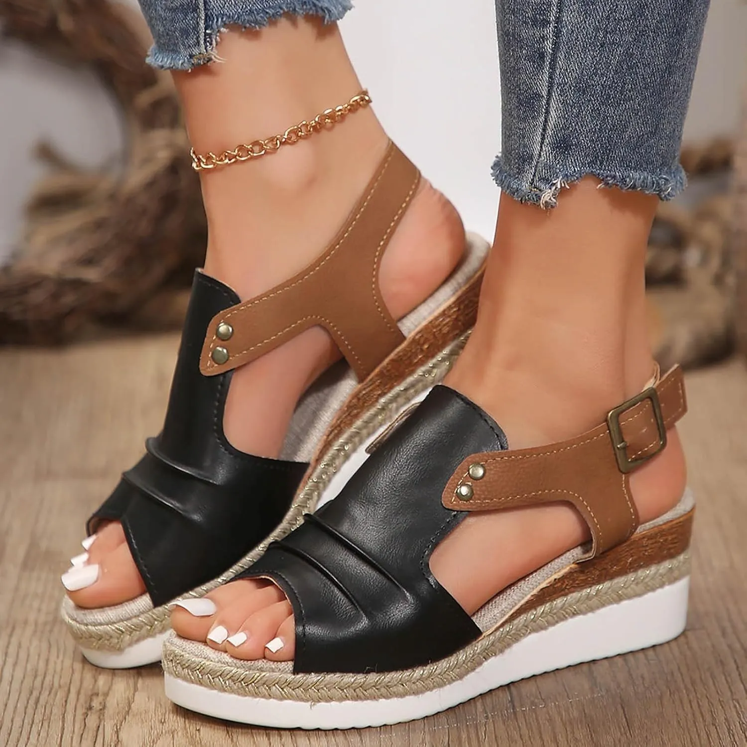 Orthopedic Sandals for Women,Women Walking Slippers with Arch Support Wedge Sandals Summer Dressy Open Toe Ankle Strap Platform Beach Casual Slip on Sandals Beach Dress Comfortable Shoes