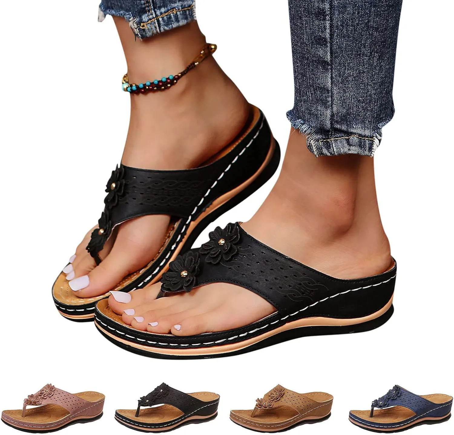 Orthopedic Sandals for Women,Womens Sandals with Arch Support Sandals Flip Flops Wedge Walking Sandals Platform Sandals Shoes