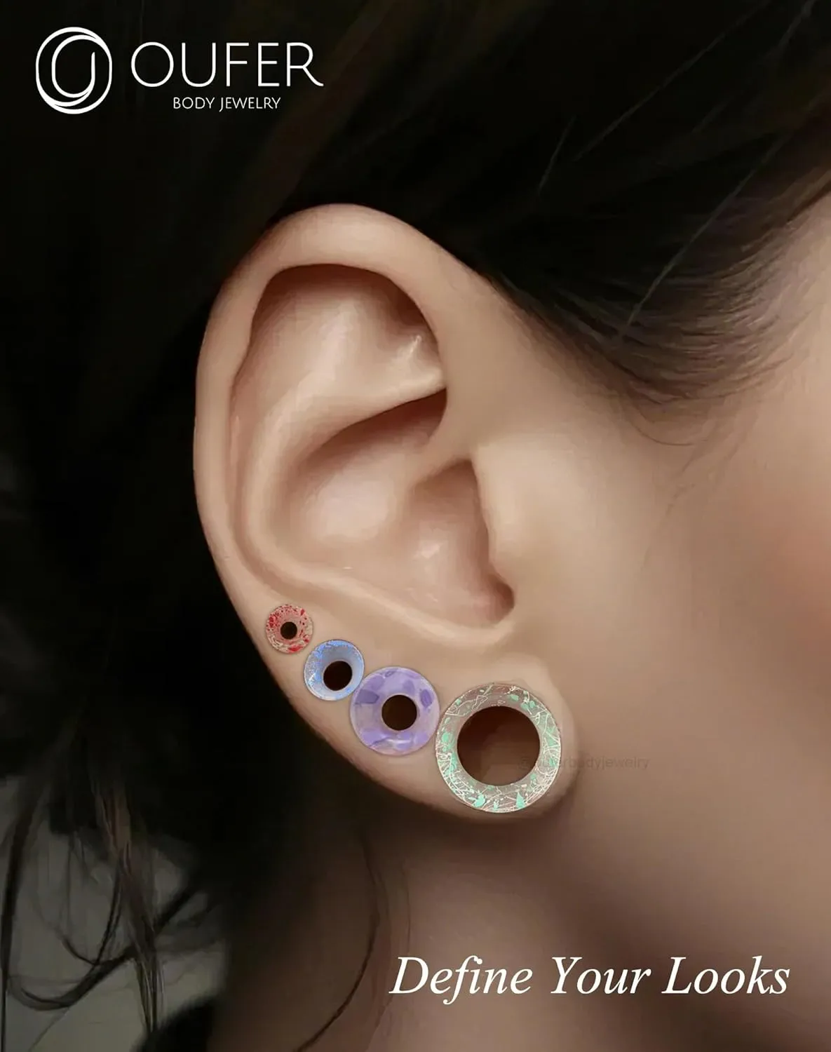 OUFER 8PCS Silicone Tunnels, Flexible Ear Plugs, Colorful Silicone Gauges, Double Flared Flesh Ear Piercing Jewelry