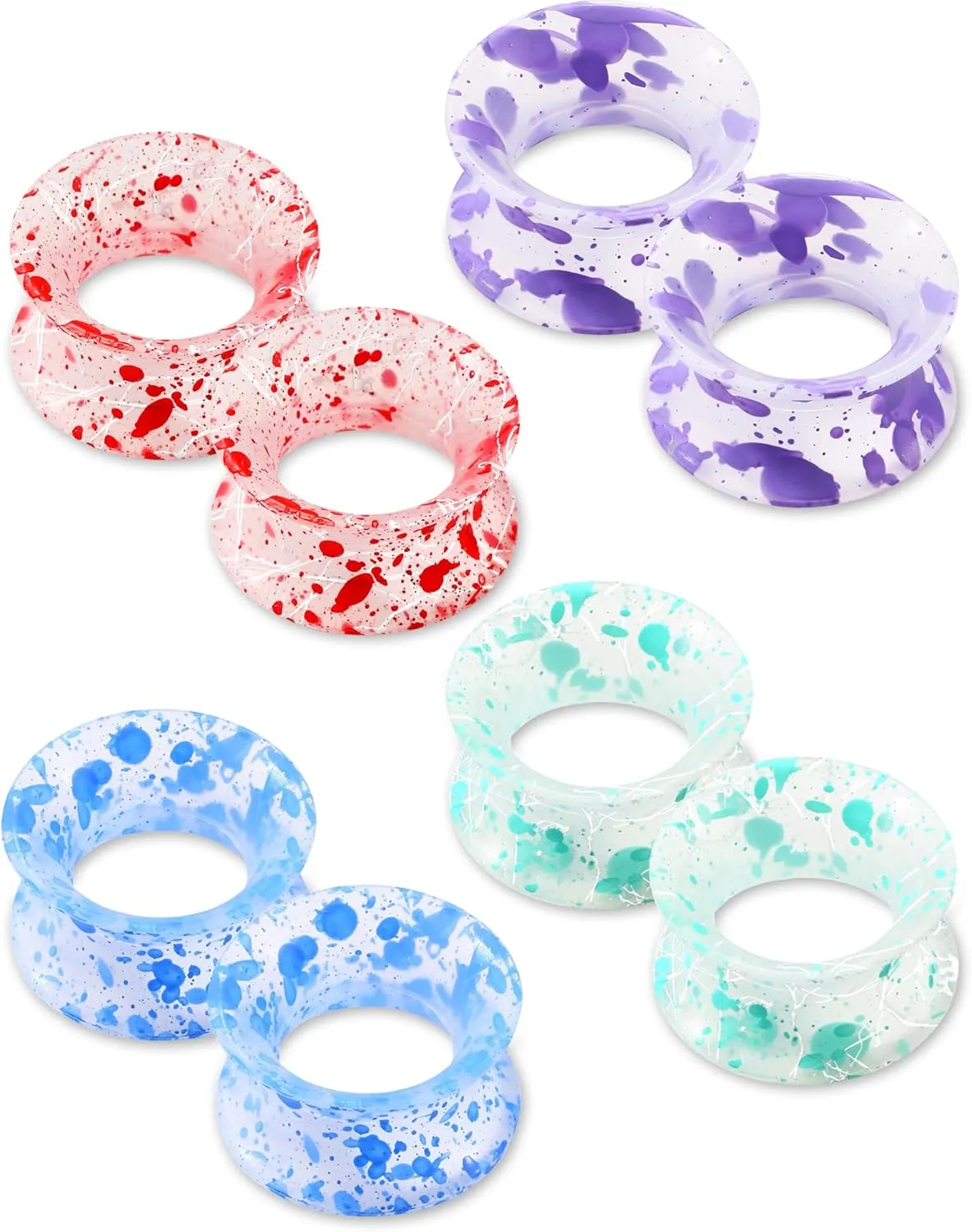 OUFER 8PCS Silicone Tunnels, Flexible Ear Plugs, Colorful Silicone Gauges, Double Flared Flesh Ear Piercing Jewelry