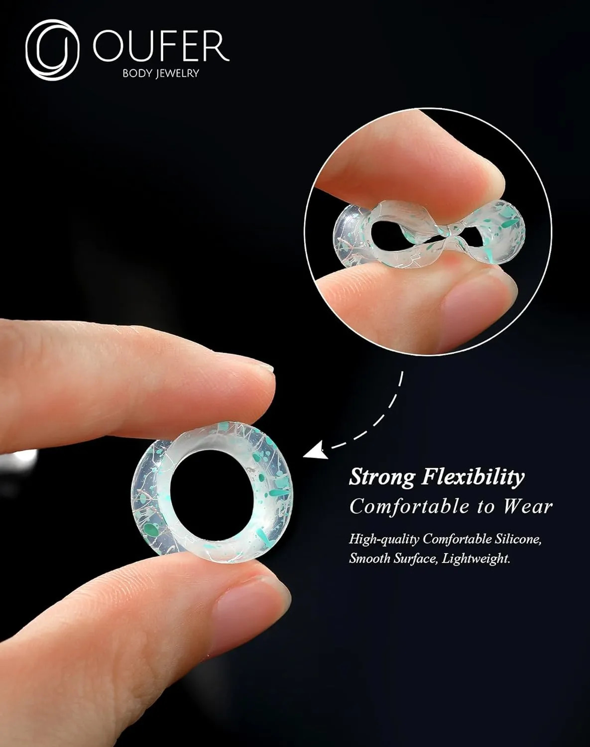 OUFER 8PCS Silicone Tunnels, Flexible Ear Plugs, Colorful Silicone Gauges, Double Flared Flesh Ear Piercing Jewelry