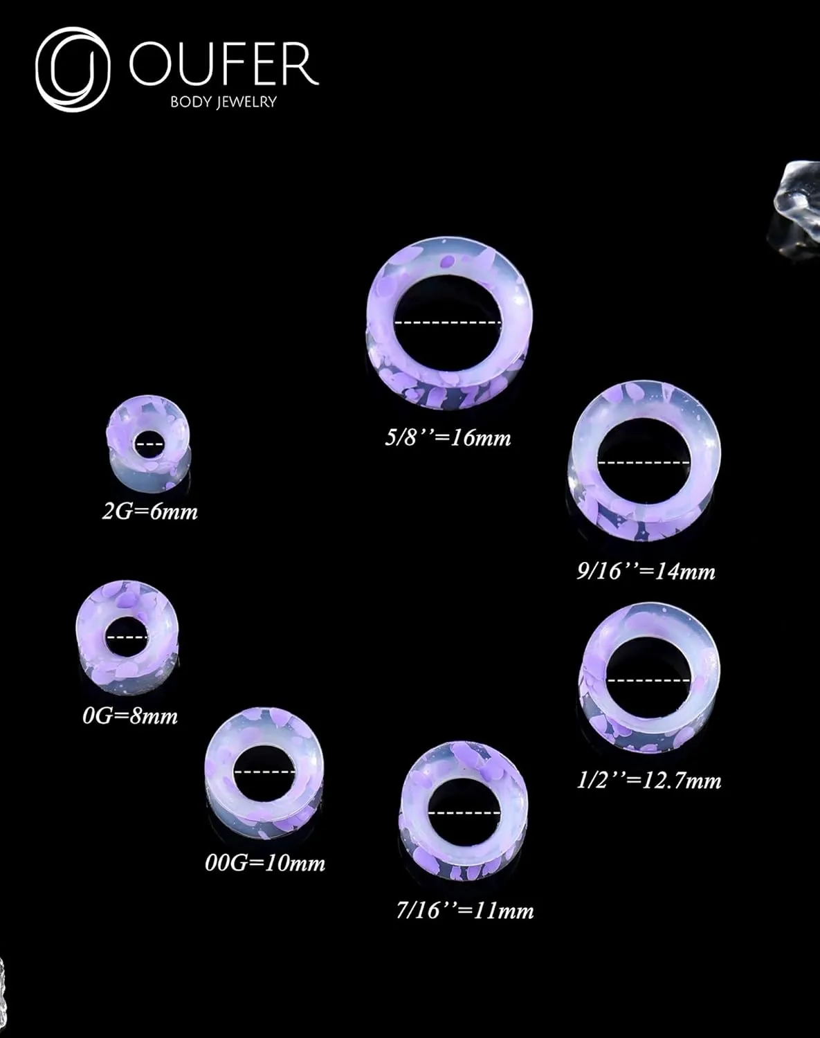 OUFER 8PCS Silicone Tunnels, Flexible Ear Plugs, Colorful Silicone Gauges, Double Flared Flesh Ear Piercing Jewelry