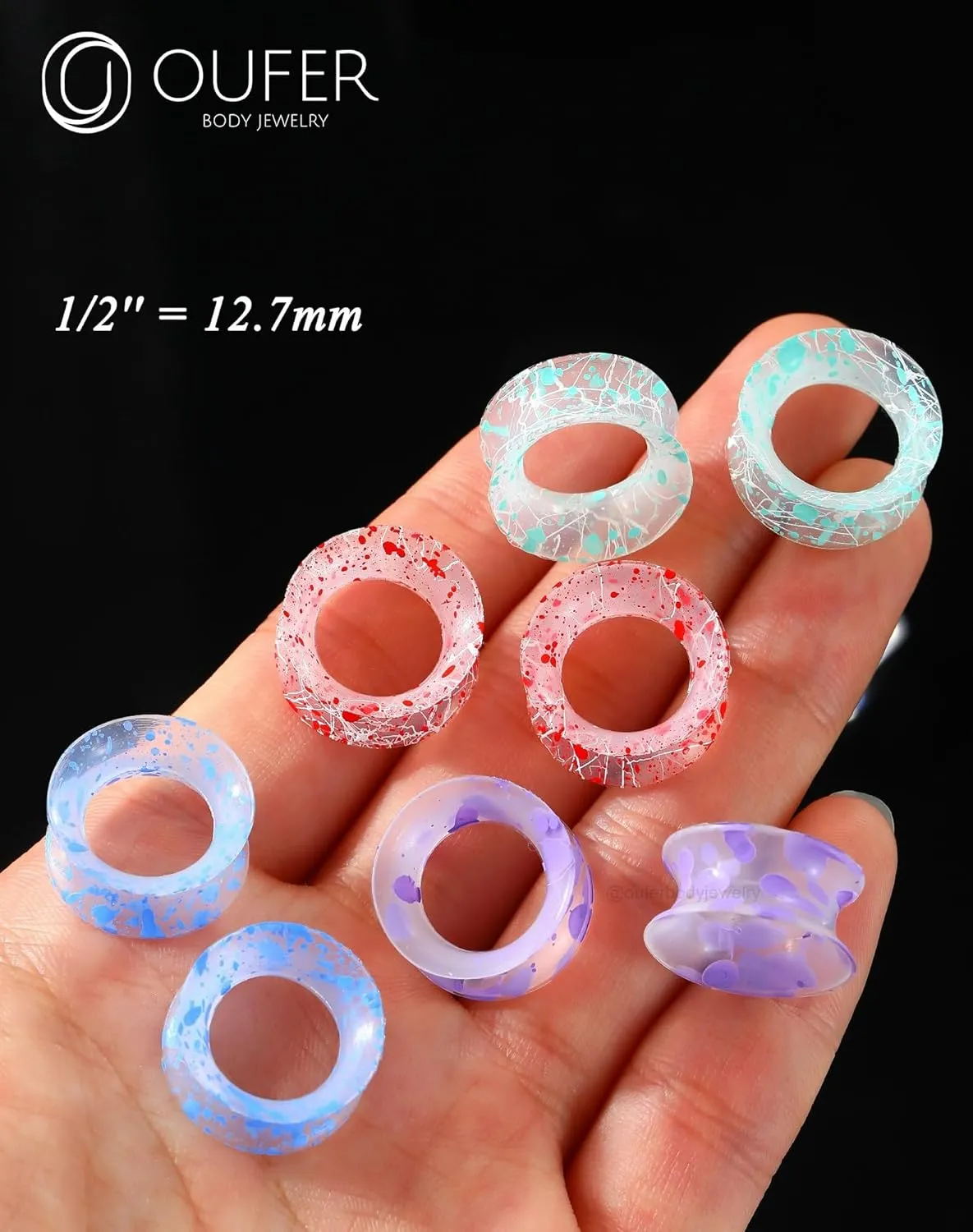 OUFER 8PCS Silicone Tunnels, Flexible Ear Plugs, Colorful Silicone Gauges, Double Flared Flesh Ear Piercing Jewelry