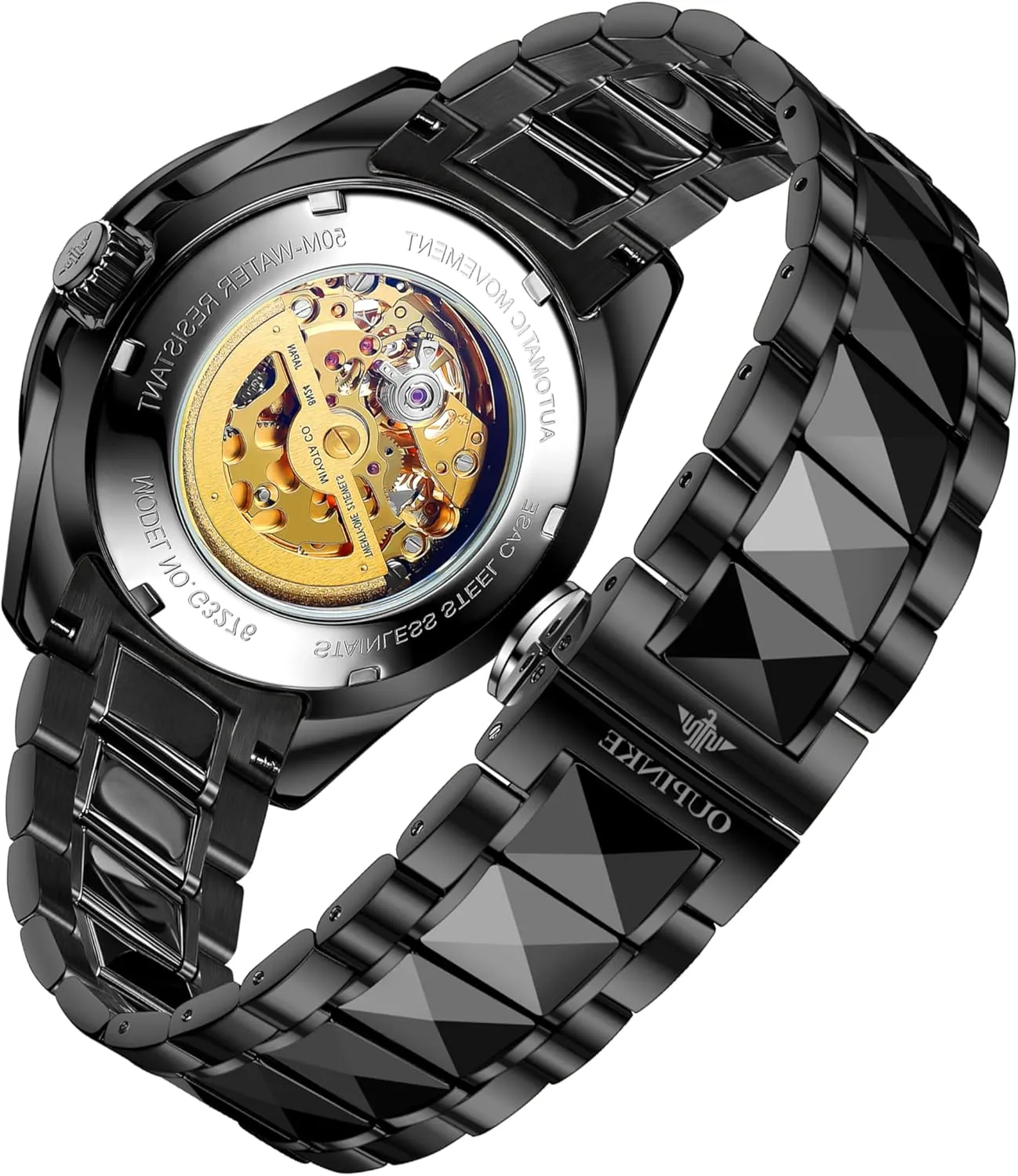OUPINKE Dragon Skeleton Mens Wrist Watches Luxury Dress Automatic Self Winding Mechanical Sapphire Crystal Diamond Waterproof Luminous Tungsten Steel Band Watches