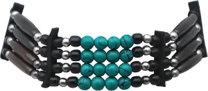outROAR Gear American Indian Style Bone Choker Necklace, 4 Row Black/Teal Traditional Native Inspired Hairpipe Beads
