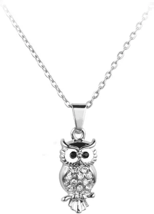 Owl Necklace for Women Black Eyes Wisdom Smart Animal Bird Birthday Pendant CZ Cubic Zirconia